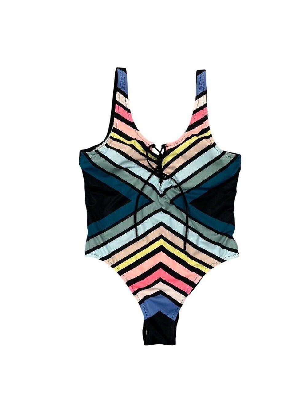 Victoria's Secret Pink Multi Chevron Lace-Up High Cut One Piece Swimsuit Size L